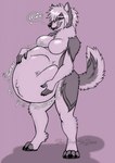 anthro belly big_belly duo female female_pred fluffy fluffy_tail fully_inside hair hand_on_belly hand_on_own_belly heart_symbol licking licking_lips licking_own_lips moan oral_vore paws rumbling_stomach sound_effects speech_bubble tail text tongue tongue_out vore thefreckleden canid canine canis mammal wolf artist_name hi_res