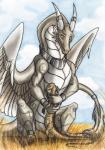 claws duo feathered_wings feathers feral horn hug sad size_difference smile tail wings chickenzaur european_mythology mythology angelicus angel angel_dragon dragon lizard monitor_lizard mythological_creature mythological_scalie reptile scalie western_dragon hi_res traditional_media_(artwork)