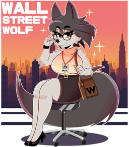 anthro arm_tuft belt breasts clock clothed clothing elbow_tuft eyebrow_through_hair eyebrows eyelashes eyewear fangs female footwear furniture glasses hair handbag high_heels looking_at_viewer shoes shoulder_tuft sitting solo sparkles teeth text translucent translucent_hair tuft watch wristwatch wireless_shiba canid canine canis mammal wolf 2022 absurd_res english_text hi_res