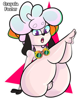 binoculars feet female genitals looking_at_viewer nude pattern_background purple_eyes simple_background solo vulva crayola_foster tofu_(crayola_foster) bovid caprine humanoid mammal sheep absurd_res hi_res