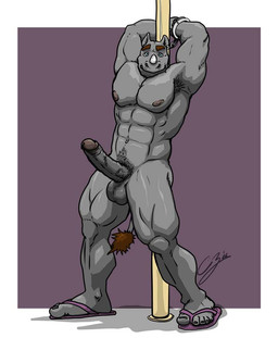 5_toes abs anthro armpit_hair balls big_penis body_hair clothing cuff_(restraint) erection feet flip_flops footwear footwear_only foreskin genitals handcuffed handcuffs horn humanoid_genitalia humanoid_penis looking_at_viewer male manly metal_cuffs mostly_nude muscular muscular_anthro muscular_male nipples nude pecs penis plantigrade pole pubes raised_arm restraints sandals sandals_only shoes simple_background solo thick_penis toes vein veiny_penis chestnuts_(artist) donovan_(chestnuts) mammal rhinoceros 2016