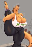 anthro big_breasts biped bodily_fluids bottomwear breasts camel_toe clothed clothing female flexible group huge_breasts huge_thighs non-mammal_breasts one_leg_up orange_body pants pupils raised_leg shirt simple_background solo_focus splits spread_legs spreading standing sweat thick_thighs three-quarter_view topwear vertical_splits wide_hips yoga arttukorppu dinosaur ornithischian prehistoric_species reptile scalie stegosaurian stegosaurus thyreophoran hi_res