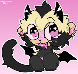 anthro bat_wings black_horn black_wings ear_piercing freckled_face freckles gradient_background heart_eyes heart_symbol horn membrane_(anatomy) membranous_wings piercing pink_hearts simple_background wings monkiemp3 cappuccino_(monkiemp3) capuchin_monkey cebid demon haplorhine mammal monkey new_world_monkey primate 2025 digital_media_(artwork) microsoft_paint_(artwork) trans_(lore) trans_man_(lore)