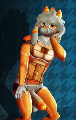 alternate_form balls big_penis floppy_ears fur genitals glans grey_body grey_fur hair horn humanoid_genitalia humanoid_penis machine male orange_body orange_eyes orange_glans orange_horn penis solo synthetic translucent translucent_body conditional_dnp gusta gusta_(gusta) bovid caprine goat hybrid mammal robot hi_res