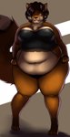 4_toes anthro barefoot belly big_tail black_hair breasts clenched_teeth clothed clothing feet female hair holding_string lingerie navel obese obese_anthro obese_female orange_body orange_eyes overweight overweight_anthro overweight_female panties partially_clothed pose simple_background solo standing tail teeth toes underwear wide_hips pewbutt canid canine fox mammal 2015 hi_res pinup