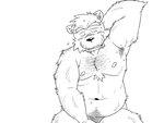 anthro armpit_hair belly blush bodily_fluids body_hair kemono male moobs navel nipples overweight overweight_anthro overweight_male pubes simple_background solo sweat white_background oogamikennta bear mammal 2016 4:3 monochrome