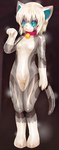 anthro bell bell_collar biped blue_eyes breasts claws collar featureless_breasts female fur grey_body grey_fur hair looking_at_viewer machine nude short_hair solo standing striped_body striped_fur stripes whiskers white_hair tetetor-oort karin_(tetetor-oort) domestic_cat felid feline felis mammal robot