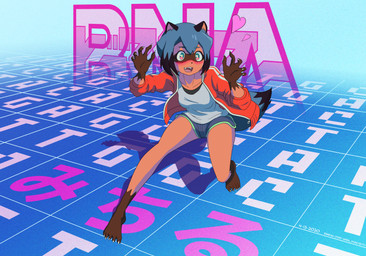 5_fingers 5_toes anthro barefoot black_body black_fur black_hair black_nose blue_body blue_eyes blue_fur blue_hair bottomwear breasts brown_body brown_fur clothed clothing dipstick_hair dolphin_shorts feet female fingers fluffy fluffy_tail fur hair heart_symbol jacket multicolored_body multicolored_eyes multicolored_fur multicolored_hair open_clothing open_jacket open_mouth open_smile open_topwear pink_eyes short_hair shorts smile solo tail text toes topwear two_tone_hair enigma_(artist) brand_new_animal studio_trigger michiru_kagemori canid canine mammal raccoon_dog tanuki 2020 absurd_res hi_res huge_filesize japanese_text