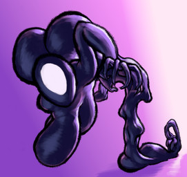 1_eye 5_fingers bent_arm big_breasts big_butt big_eyes breasts butt dark_body empty_eyes featureless_breasts female fingers glistening glistening_breasts glistening_butt gradient_background hanging_breasts huge_butt legless looking_at_viewer mouthless not_furry nude nude_female nude_humanoid purple_body purple_breasts simple_background solo three-quarter_view white_eyes omam-thot batman_beyond dc_comics inque_(batman_beyond) goo_creature goo_humanoid humanoid 2024 digital_drawing_(artwork) digital_media_(artwork) hi_res