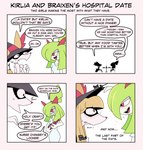 absurd_res alcohol anthro beverage braixen clothed clothing comic date dialogue dinner duo english_text female female/female generation_3_pokemon generation_6_pokemon hat headgear headwear hi_res hospital hospital_gown kirlia nintendo pokemon pokemon_(species) ponporio_(artist) text wine wine_bottle witch_hat