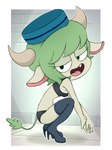 bangs bedroom_eyes big_head black_clothing black_eyes bovine_ears breasts clothed clothing crouching eyelashes fangs female footwear green_hair green_tail hair half-closed_eyes hands_together hat headgear headwear high_heels high_heels_leggings horn legwear lingerie looking_at_viewer narrowed_eyes noseless open_mouth panties seductive shoes side_boob side_view small_breasts smile solo stockings tail teeth thigh_highs underwear underwear_only heyodraws disney star_vs._the_forces_of_evil ransomgram_monster_(svtfoe) animal_humanoid bovid bovid_humanoid bovine bovine_humanoid horned_humanoid humanoid imp mammal mammal_humanoid monster tailed_humanoid hi_res