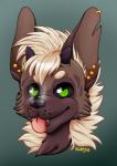 anthro blep blonde_hair chibi ear_piercing female fluffy fur hair happy horn looking_at_viewer piercing simple_background smile solo steam tongue tongue_out killingtea thebadnewsbear kona_(killingtea) hyena mammal striped_hyena smokey_(disambiguation) 2018 digital_drawing_(artwork) digital_media_(artwork) headshot_portrait portrait