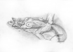 anthro biped breasts female fingering fingering_self genitals lying masturbation nipples nude on_back pussy solo spread_legs spreading vaginal vaginal_masturbation foxia canid canine fox mammal 2013 greyscale monochrome sketch