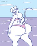 anthro big_butt bikini breasts butt clothing cloud copyright_symbol ear_piercing ear_ring eyes_closed eyewear female glasses hair piercing ring_piercing sky slightly_chubby smile solo swimwear symbol thick_thighs two-piece_swimsuit water wide_hips satsumalord sheila_(satsumalord) mammal mouse murid murine rodent 2018 digital_media_(artwork) hi_res sketch