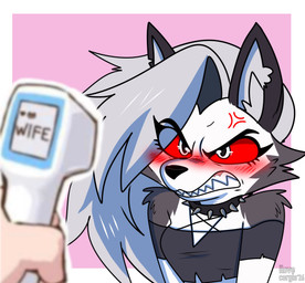 anthro blush breasts clothing collar cross-popping_vein eyelashes fangs female fur hair spiked_collar spikes teeth ilovecorgis cat_detector_(meme) hellaverse helluva_boss mythology loona_(helluva_boss) canid canid_demon canine demon hellhound mammal mythological_canine mythological_creature absurd_res hi_res meme