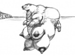 big_breasts breasts busty_feral female feral huge_breasts hyper hyper_breasts iceberg multi_breast nipples obese obese_female obese_feral overweight overweight_female overweight_feral simple_background solo swimming water white_background stellos bear mammal polar_bear ursine monochrome traditional_media_(artwork)