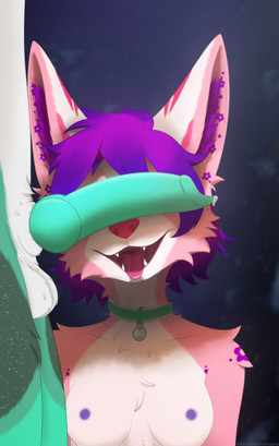 animal_genitalia animal_penis anthro balls big_penis biped breasts canine_genitalia canine_penis collar duo erection female fur genitals green_body green_collar green_penis hair inner_ear_fluff knot knotted_penis male male/female markings multicolored_body multicolored_fur nipples open_mouth penis penis_on_face pink_body pink_hair pink_inner_ear_fluff pink_nose pink_tongue purple_hair purple_markings purple_nipples sheath simple_background teeth tongue tongue_out tuft white_body red_the_kitsune can't_see_the_haters bq sophie_(why_n0t) canid canine canis fox mammal wolf 2026 absurd_res digital_media_(artwork) hi_res meme shaded watermark