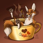 1:1 ambiguous_gender arm_over_edge arms_bent bathing bent_leg beverage brown_body brown_ears brown_fur brown_pawpads candy canid canine chocolate conditional_dnp container cup dessert extended_leg feral food fox fur gradient_background heart_container heart_print heart_symbol holding_object hot_chocolate in_beverage in_container in_cup inner_ear_fluff looking_away mammal one_leg_up open_mouth over_edge pawpads print_container raised_leg red_fox resting_leg simple_background solo steam straw_(disambiguation) sunken_seat supported_leg tail_over_edge tani_da_real tea_cup text tongue tongue_out true_fox tuft up_and_over white_body white_fur white_inner_ear_fluff