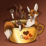 1:1 ambiguous_gender arm_over_edge arms_bent bathing bendy_straw bent_leg beverage brown_body brown_ears brown_fur brown_pawpads candy canid canine chocolate conditional_dnp container cup dessert drinking_straw extended_leg feral food fox fur gradient_background heart_container heart_print heart_symbol holding_object hot_chocolate in_beverage in_container in_cup inner_ear_fluff looking_away mammal one_leg_up open_mouth over_edge pawpads print_container raised_leg red_fox resting_leg simple_background solo steam sunken_seat supported_leg tail_over_edge tani_da_real tea_cup text tongue tongue_out true_fox tuft up_and_over white_body white_fur white_inner_ear_fluff