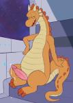animal_genitalia animal_penis anthro biped bodily_fluids chip_'n_dale_rescue_rangers conditional_dnp cum cum_on_feet cum_string disney dragon dtz_(cdrr) erection evillabrat feet genital_fluids genitals hi_res inside looking_at_viewer male mythological_creature mythological_scalie mythology nude penis presenting presenting_penis scalie sitting solo space tail