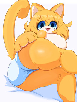 anthro big_butt big_ears butt butt_focus cat_tail clothing female looking_at_viewer lying on_side orange_body paws thick_thighs underwear 99gark felid feline mammal absurd_res hi_res