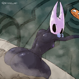 bathing big_butt black_body blue_nipples bodily_fluids breasts butt female nipples rear_view sauna simple_background small_breasts solo spying steam steamy_butt sweat wakke hollow_knight:_silksong hollow_knight_(franchise) team_cherry hornet_(hollow_knight) kratt_(hollow_knight:_silksong) arthropod insect 1:1 hi_res
