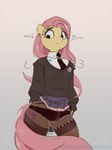 anthro bottomwear clothed clothing clothing_lift female legwear pantyhose school_uniform skirt skirt_lift solo underwear uniform drafthoof friendship_is_magic hasbro my_little_pony fluttergoth fluttershy_(mlp) hi_res tagme