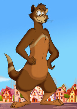 4_toes 5_fingers anthro arm_tuft belly big_feet biped black_toe_claws blue_sky brown_body brown_eyes brown_fur brown_inner_ear brown_nose building casual_nudity cheek_tuft chest_tuft claws cloud cracked_ground curling_tail cute_fangs dipstick_tail elbow_tuft eyebrows facial_markings facial_tuft fangs featureless_crotch feet fingers fist fist_on_hip fur gentle_giant glistening glistening_eyes hand_on_hip hand_on_own_hip happy head_markings head_tuft house humanoid_hands humanoid_heel knee_tuft leg_tuft long_feet looking_down macro male markings mask_(marking) multicolored_body multicolored_fur navel navel_line nude orange_belly orange_body orange_fur outdoor_nudity outside paws pecs plant plantigrade public public_nudity raised_eyebrow raised_tail ribs road skin_folds sky slightly_chubby slightly_chubby_anthro slightly_chubby_male smile solo standing street_lamp tail tail_markings tan_body tan_ears tan_fur tan_mask tan_muzzle tan_tail_tip teeth toe_claws toes toony town tree tuft village whiskers white_sclera jackthemacrofox werther domestic_ferret mammal mustelid musteline true_musteline weasel 2022 colored detailed digital_drawing_(artwork) digital_media_(artwork) hi_res shaded sketch traditional_media_(artwork)