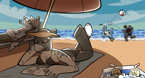 aircraft anthro ball beach beach_ball beach_chair beach_towel beverage_can bikini black_bikini black_clothing black_swimwear clothing cooler eyewear female female/female group hat headgear headwear inflatable lying machine male male/female on_front peaked_cap reading_magazine side-tie_bikini smoking_pipe string_bikini summer sun_hat sunglasses swimwear towel two-piece_swimsuit umbrella vehicle bunchasticks su-34 su-47 su-57 sukhoi flanker_(bunchasticks) miss_felon_(bunchasticks) vlada_(bunchasticks) aeromorph living_aircraft living_machine living_vehicle hi_res