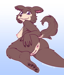 anthro anus areola breasts brown_body brown_fur butt clitoral_hood feet female fur genitals hand_on_leg hand_on_thigh looking_at_viewer looking_back lying nipples nude on_front plantigrade simple_background smile soles solo tail toes vulva luchosfactory beastars juno_(beastars) canid canine canis mammal wolf absurd_res digital_media_(artwork) hi_res