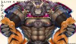 abs anthro armor armpit_hair beard big_muscles body_hair chest_hair duo facial_hair hair huge_muscles hyper hyper_muscles male male/male mane mane_hair muscular nipples pecs samurai warrior yunukopi lifewonders live_a_hero ryekie_(live_a_hero) toshu felid lion mammal pantherine tiger 2020 absurd_res hi_res