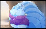 2023 absurd_res alolan_form alolan_ninetales anthro asaneman belly big_belly big_breasts black_border blue_body blue_eyes blue_fur border breasts canid canine cleavage clothed clothing curvy_figure digital_media_(artwork) eyelashes female fur generation_7_pokemon hi_res huge_breasts huge_hips huge_thighs hyper hyper_breasts mammal multi_tail nintendo overweight overweight_female pinup pokemon pokemon_(species) pose regional_form_(pokemon) solo tail thick_thighs valorie voluptuous wide_hips