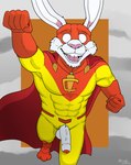 anthro cloud erection flying foreskin genitals male mask penis simple_background solo superhero superhero_costume lewd_latte captain_carrot_and_his_amazing_zoo_crew captain_carrot lagomorph leporid mammal rabbit hi_res