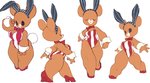 4_fingers anthro bow_(feature) bow_in_front bow_tie breasts brown_body bunny_costume butt clothing costume eyes_closed fake_ears fake_rabbit_ears female fingers footwear high_heels leotard red_clothing red_footwear red_high_heels shoes smile solo thick_thighs walking koki bear mammal 2018 hi_res