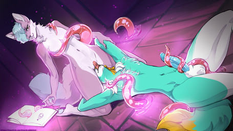 anthro balls blue_body blue_fur breasts cunnilingus duo erection female female_penetrated fur genitals grin humanoid_genitalia humanoid_penis male male/female male_penetrating nude oral oral_penetration penetration penis pink_body pink_fur sex smile summoning tentacles tongue tongue_out vaginal vulva white_body white_fur blackrabbitmi yoko_(sillyliloomfie) canid canine canis fox mammal 16:9 4k absurd_res hi_res widescreen