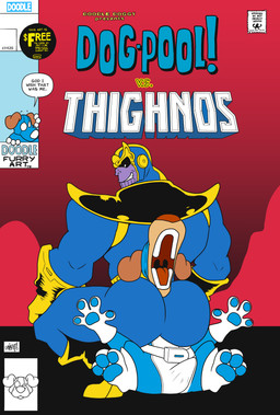 duo male screaming toony doodledoggy broly_culo marvel dog-pool thanos canid canine canis domestic_dog mammal absurd_res hi_res meme