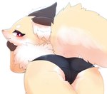 anthro black_clothing black_panties black_underwear blush brown_body brown_fur butt camel_toe clothed clothing female female_anthro fluffy fur genital_outline kemono looking_at_viewer looking_back looking_back_at_viewer multicolored_body multicolored_fur panties pussy_outline red_eyes solo tan_body tan_fur underwear underwear_only white_body white_fur rag._(artist) cygames world_flipper shirano canid canine fox mammal 2022 digital_media_(artwork) translated_description