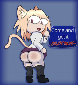 anthro big_butt boots bubble_butt butt clothed clothing female footwear glistening glistening_butt legwear looking_at_viewer looking_back no_underwear presenting presenting_hindquarters shoes solo thigh_highs upskirt wide_hips marcodile tsukihime type-moon neco-arc felid feline mammal absurd_res hi_res