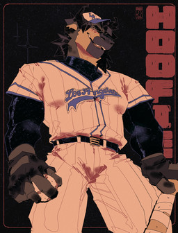 anthro ball baseball_uniform biped black_background bottomwear clothing hat headgear headwear holding_ball holding_baseball holding_baseball_bat holding_object logo low-angle_view male pants pattern_bottomwear pattern_clothing pattern_pants simple_background smile solo sportswear standing striped_bottomwear striped_clothing striped_pants stripes uniform worm's-eye_view bigsquidman los_angeles_dodgers mlb bovid bovine cattle mammal 2025 hi_res