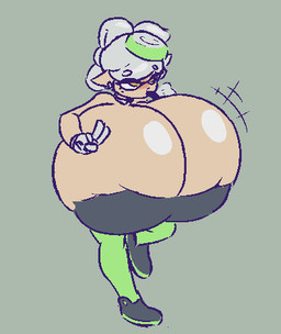 air_from_mouth air_inflation big_breasts black_clothing black_footwear black_shoes black_topwear blush bottomwear breast_expansion breasts clothing ear_piercing expansion eyebrows female footwear gesture gloves green_bottomwear green_clothing green_hat green_headwear green_pants grey_background grey_eyebrows grey_hair hair hand_gesture handwear hat headgear headwear hose hose_in_mouth hose_inflation huge_breasts humanoid_pointy_ears hyper hyper_breasts inflation markings mole_(marking) motion_lines not_furry pants piercing pointy_ears pseudo_hair shoes simple_background solo swelling tan_body tan_ears tan_skin tentacle_hair tentacles three-quarter_view topwear v_sign white_clothing white_gloves white_handwear yellow_eyes bo-the-sno nintendo splatoon marie_(splatoon) animal_humanoid aquatic aquatic_humanoid cephalopod cephalopod_humanoid humanoid inkling mollusk mollusk_humanoid 2018 colored digital_drawing_(artwork) digital_media_(artwork) flat_colors low_res
