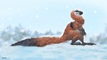 ambiguous_gender black_claws brown_body brown_fur claws feathers feral fluffy fur multicolored_body snow solo white_body white_fur dsw7 dinosaur feathered_dinosaur feathered_scalie furred_dinosaur prehistoric_species reptile scalie theropod tyrannosauroid yutyrannus 16:9 hi_res widescreen