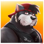 angry anthro clenched_teeth clothing hat headgear headwear male muscular muscular_anthro muscular_male solo teeth teeth_showing ligoni krousser bear canid canine canis hybrid mammal wolf 1:1 hi_res