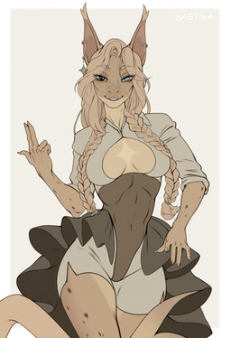 anthro biped breasts claws clothed clothed_anthro clothed_female clothing cocked_hip female fingers front_view fur hair looking_at_viewer navel simple_background smile solo standing tail teeth bastika felid feline mammal 2026 digital_drawing_(artwork) digital_media_(artwork) hi_res
