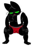 anthro black_body black_fur bodily_fluids bulge clothing fur green_eyes male pecs red_clothing solo sweat towel underwear nemhippie cartoon_network mao_mao:_heroes_of_pure_heart sheriff_mao_mao_mao domestic_cat felid feline felis mammal hi_res