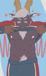 anthro belly black_body black_fur blush braided_hair clothing eyewear fur glasses gloves hair handwear heart_symbol horn male muscular muscular_anthro muscular_male nipples pecs presenting pubes simple_background solo white_hair blumb lifewonders tokyo_afterschool_summoners tanngrisnir_(tas) bovid caprine goat mammal 2018 absurd_res hi_res