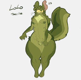 anthro breasts dreadlocks eyelashes freckles fur genitals green_body green_fur intersex multi_nipple nipples nude penis solo wide_hips yellow_eyes lopsalien mammal mephitid skunk