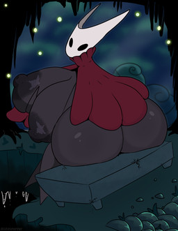 belly big_belly big_breasts breast_grab breast_play breasts butt butt_focus female hand_on_breast huge_belly huge_breasts hyper hyper_belly hyper_breasts looking_back nude overweight solo thick_thighs lilfatpepper hollow_knight_(franchise) team_cherry hornet_(hollow_knight) arthropod hi_res