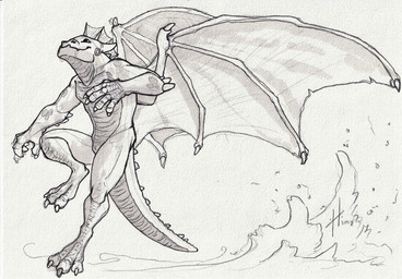 anthro claws featureless_crotch finger_claws frill_(anatomy) head_crest head_frill horn male male_anthro membrane_(anatomy) membranous_wings mouth_closed nude solo spiked_tail spikes spikes_(anatomy) tail toe_claws wing_claws wings hufnaar mythology dragon mythological_creature mythological_scalie scalie 2018 dated hi_res monochrome sketch