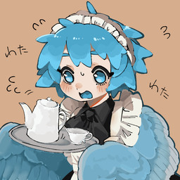 blue_body blue_eyes blue_feathers blue_hair blue_wings blush clothed clothing container cup feathered_wings feathers female hair holding_tray light_body light_skin maid_headdress maid_uniform simple_background solo tea_cup uniform wings worried i7go34 european_mythology greek_mythology mythology animal_humanoid avian humanoid mythological_avian mythological_creature 1:1