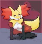 all_fours anthro breasts chest_tuft female looking_at_viewer navel nipples pawpads solo tongue tongue_out tuft azlech nintendo pokemon canid delphox generation_6_pokemon mammal pokemon_(species) hi_res